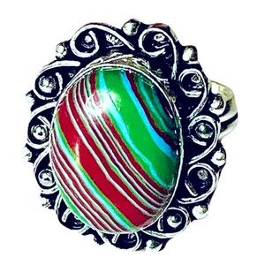 New Artisan Rare Mosaic Jasper 925 Sterling Silver OOAK Handmade Floral Ring 7